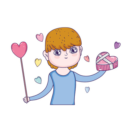 young cute lover boy with giftbox vector illustration designのイラスト素材
