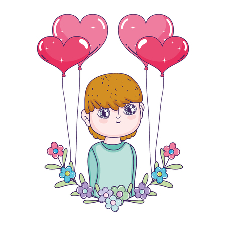 young cute lover boy with balloons helium vector illustration designのイラスト素材