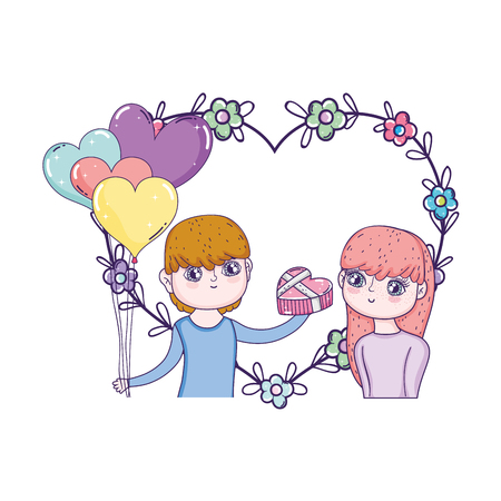 young lovers couple with balloons helium vector illustration designのイラスト素材