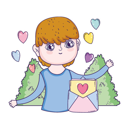 young cute lover boy with love envelope vector illustration designのイラスト素材
