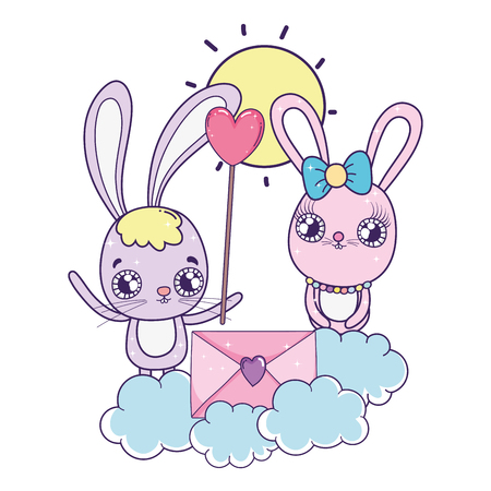 cute rabbits couple valentines day vector illustration designのイラスト素材