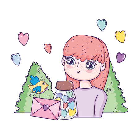 young cute girl lover with hearts floating vector illustration designのイラスト素材
