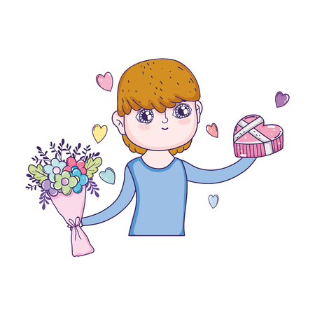 young cute lover boy with giftbox vector illustration designのイラスト素材