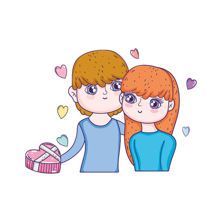 young lovers couple with hearts floating vector illustration designのイラスト素材