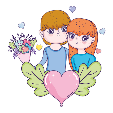 young lovers couple characters with heart vector illustration designのイラスト素材