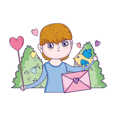 young cute lover boy with love envelope vector illustration designのイラスト素材
