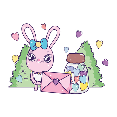 cute rabbit girl with envelope valentines day vector illustration designのイラスト素材