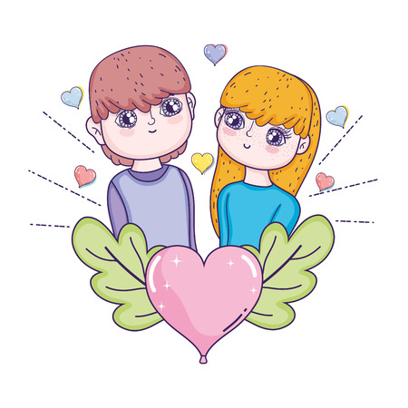 young lovers couple characters with heart vector illustration designのイラスト素材