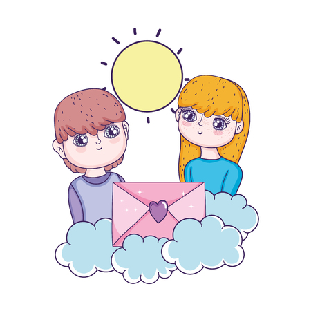 young lovers couple with envelope vector illustration designのイラスト素材