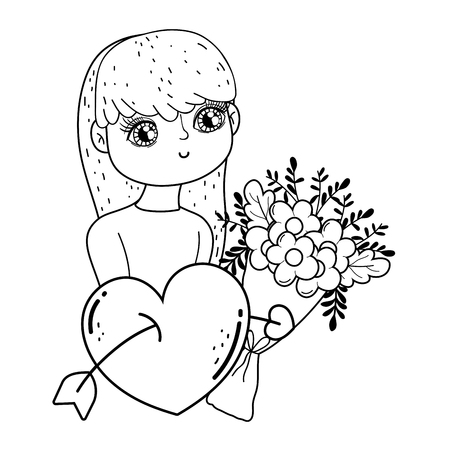 young cute girl lover with heart vector illustration designのイラスト素材