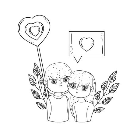 young lovers couple with floral decoration vector illustration designのイラスト素材