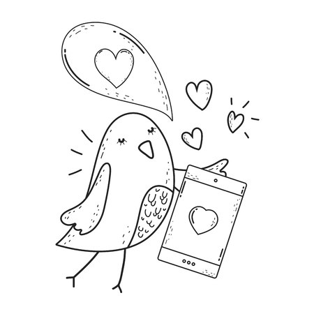 cute little bird with heart lovely character vector illustration designのイラスト素材