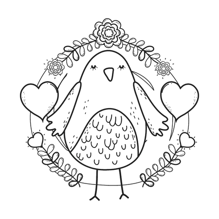 cute little bird with floral decoration lovely character vector illustration designのイラスト素材