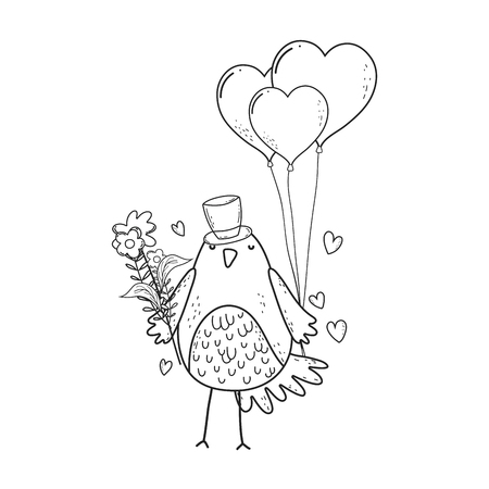 cute little bird with balloons helium lovely character vector illustration designのイラスト素材