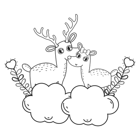 cute love reindeer couple characters vector illustration designのイラスト素材
