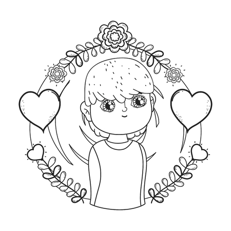 young cute lover boy with flowers vector illustration designのイラスト素材