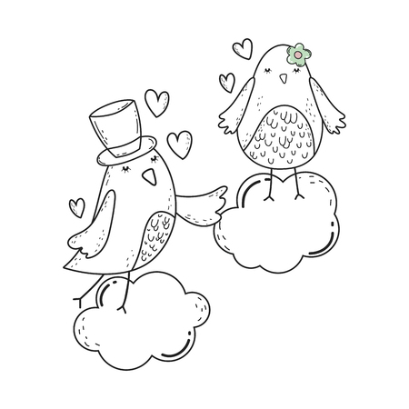 cute little birds couple lovely characters vector illustration designのイラスト素材