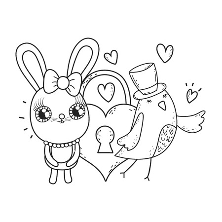 cute rabbit girl valentines day vector illustration designのイラスト素材