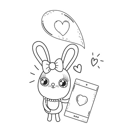 cute rabbit girl valentines day vector illustration designのイラスト素材