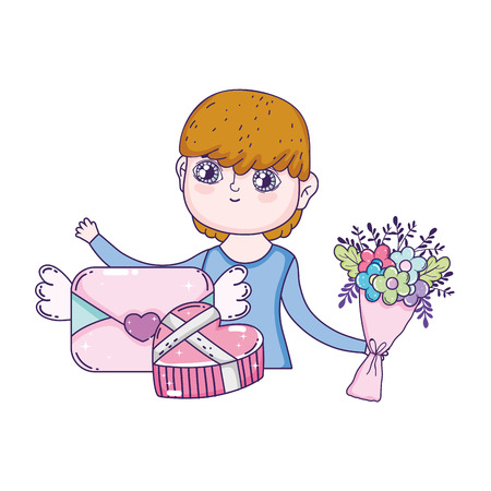 young cute lover boy with love envelope vector illustration designのイラスト素材