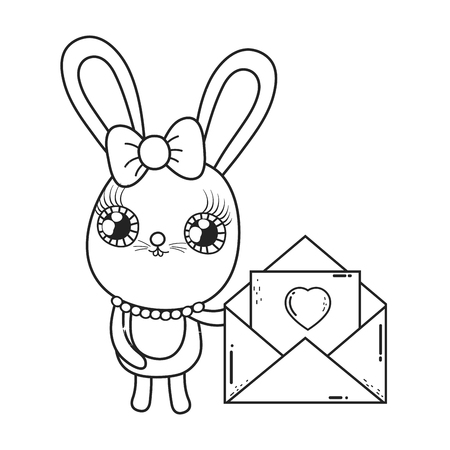 cute rabbit girl with envelope valentines day vector illustration designのイラスト素材