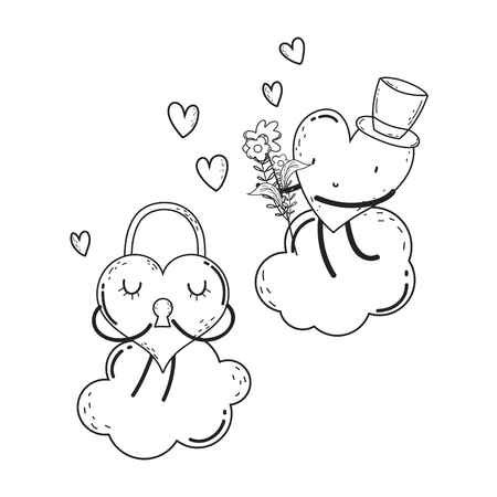 hearts love couple kawaii characters vector illustration designのイラスト素材