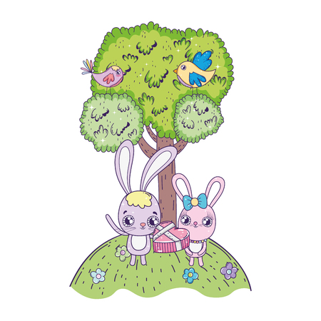 cute rabbits couple valentines day vector illustration designのイラスト素材