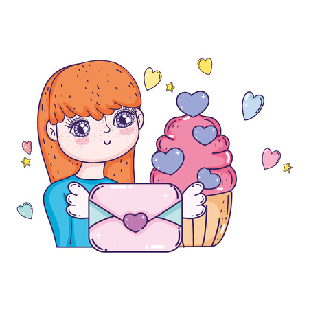 young cute girl lover with envelope vector illustration designのイラスト素材