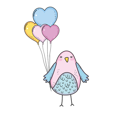 cute little bird with balloons helium lovely character vector illustration designのイラスト素材