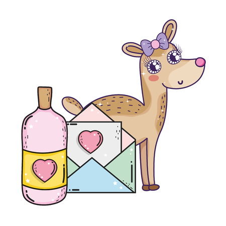 cute love female deer with envelope vector illustration designのイラスト素材