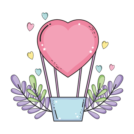 balloon air hot with heart shape and floral decoration vector illustration designのイラスト素材