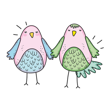 cute little birds couple lovely characters vector illustration designのイラスト素材