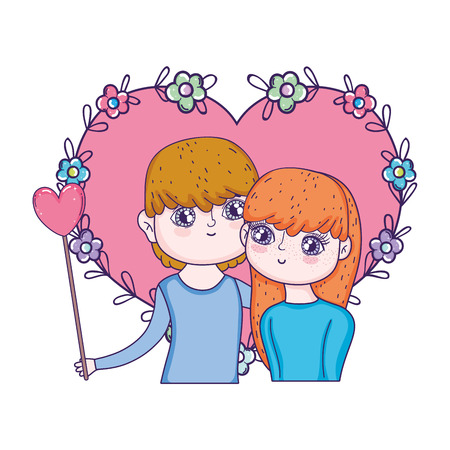 young lovers couple with floral decoration vector illustration designのイラスト素材