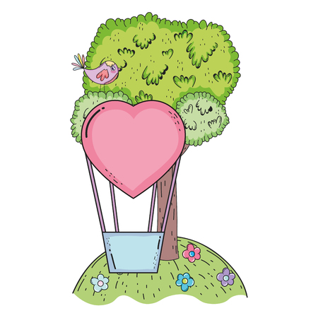 balloon air hot with heart shape in the landscape vector illustration designのイラスト素材