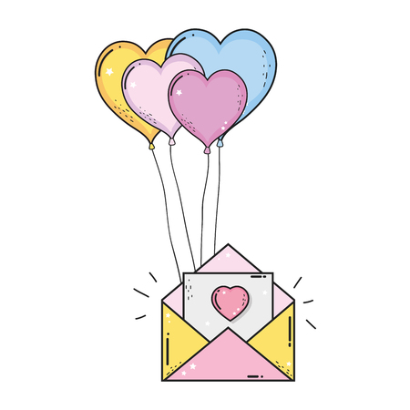 envelope with balloons helium heart shape vector illustration designのイラスト素材