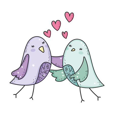 cute little birds couple lovely characters vector illustration designのイラスト素材