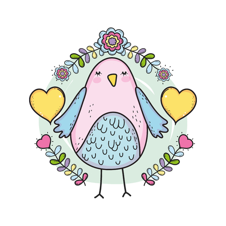 cute little bird with floral decoration lovely character vector illustration designのイラスト素材