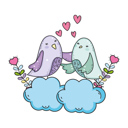 cute little birds couple lovely characters vector illustration designのイラスト素材