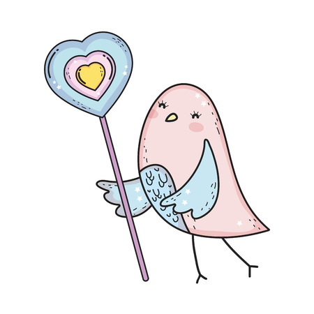 cute little bird with heart lovely character vector illustration designのイラスト素材