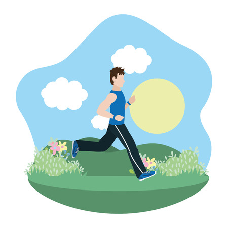 fit man doing exercise over mat cartoon vector illustration graphic designのイラスト素材
