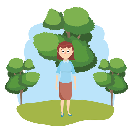 young woman body over nature field with trees cartoon vector illustration graphic designのイラスト素材