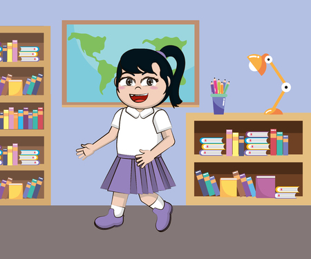 elementary school girl cartoon vector illustration graphic designのイラスト素材