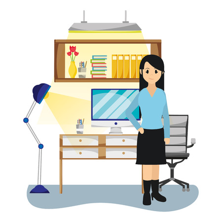 Businesswoman working inside office scenery cartoon vector illustration graphic designのイラスト素材