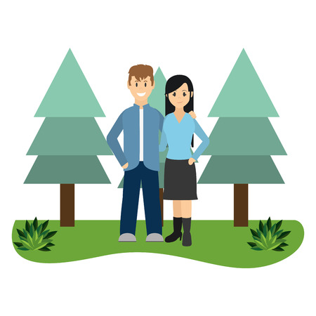 Couple woman and man smiling on nature park vector illustration graphic designのイラスト素材