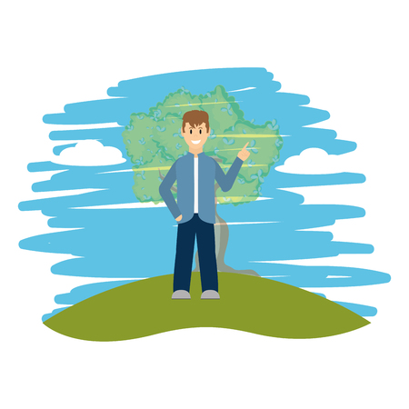 Young man smiling cartoon at nature park outdoors vector illustration graphic designのイラスト素材