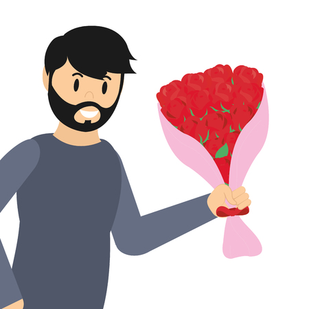 Young man with flowers bouquet romantic gift vector illustration graphic designのイラスト素材