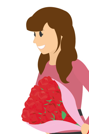 Young woman with flowers bouquet romantic gift vector illustration graphic designのイラスト素材