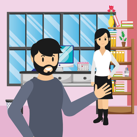 Couple woman and man smiling inside home vector illustration graphic designのイラスト素材