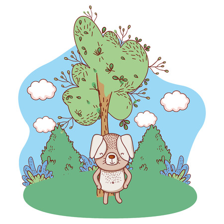 cute dog enjoying outdoors park scenery cartoonのイラスト素材