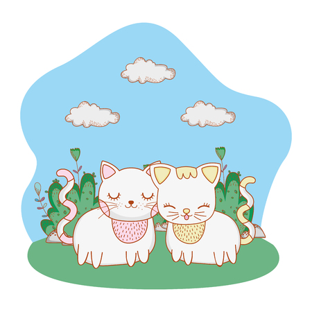 cute ballerina cat dancing ballet outdoors park scenery cartoonのイラスト素材